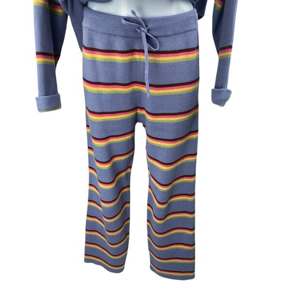 Lillusory Blue Striped Knit Long Sleeve Sweater Pants 2 Pc Lounge Set Size S - Picture 5 of 7